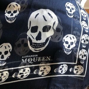 Alexander McQueen Navy & White Silk Skull Scarf
